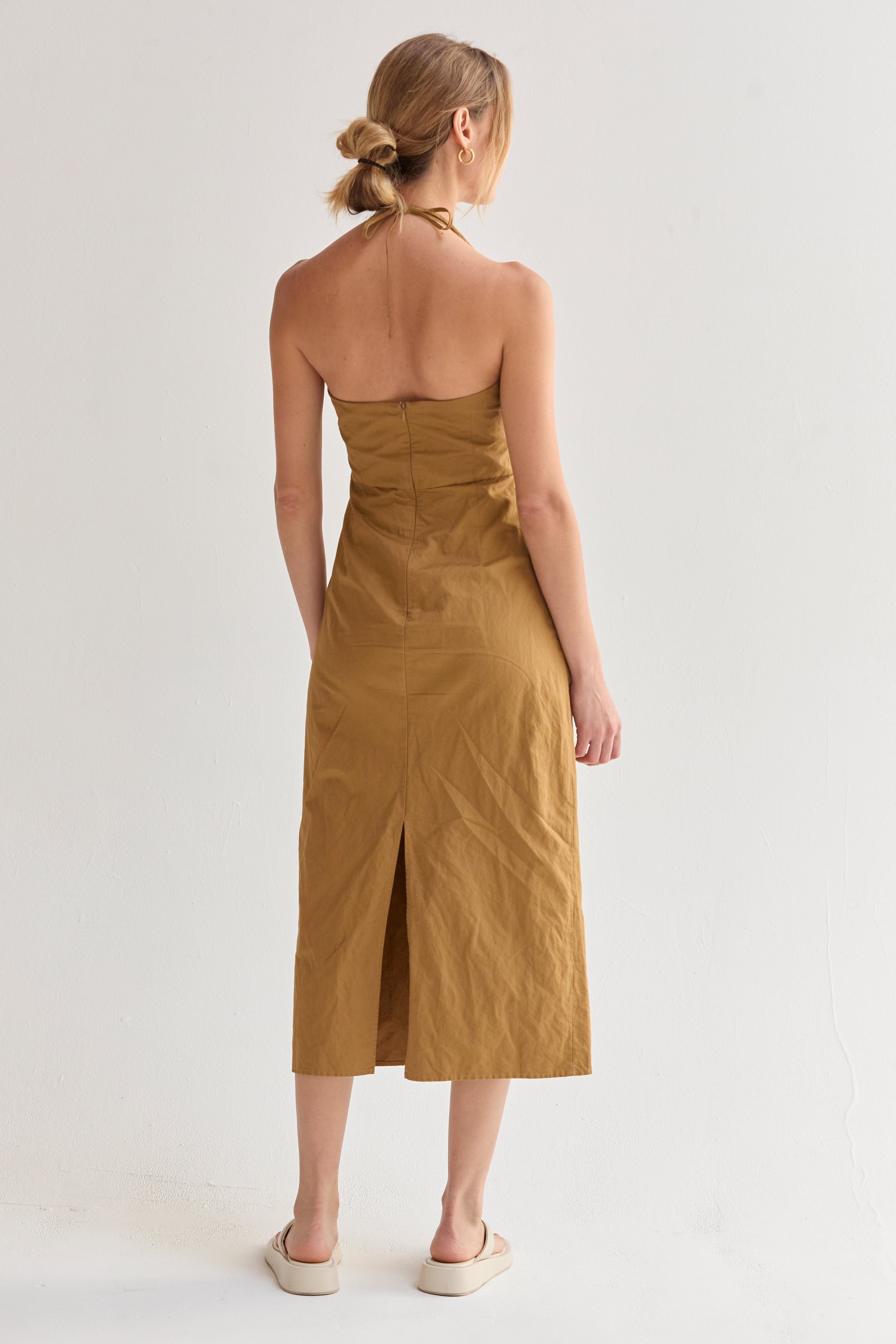Lyra Crinkled Woven Halter Midi Dress