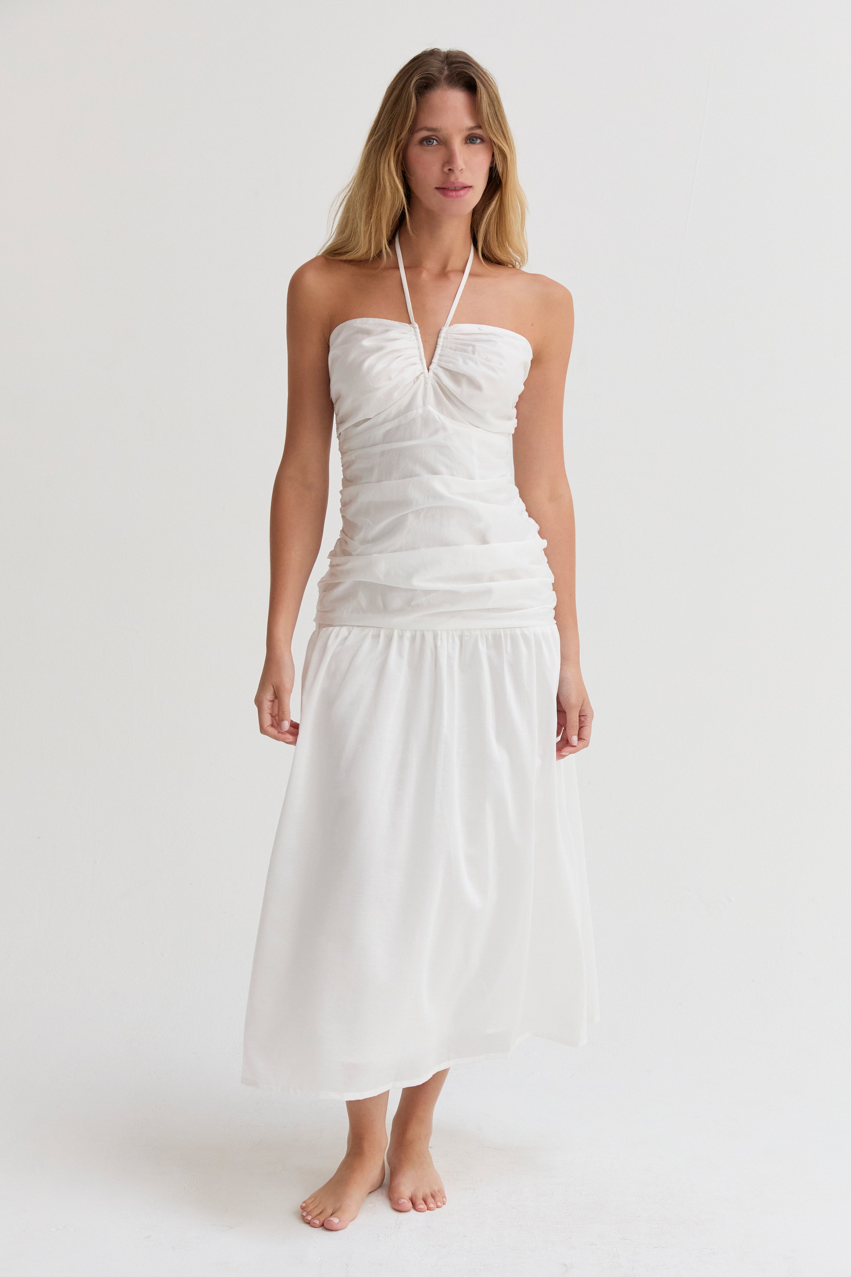 Rayna Shirred Halter Tencel Midi Dress