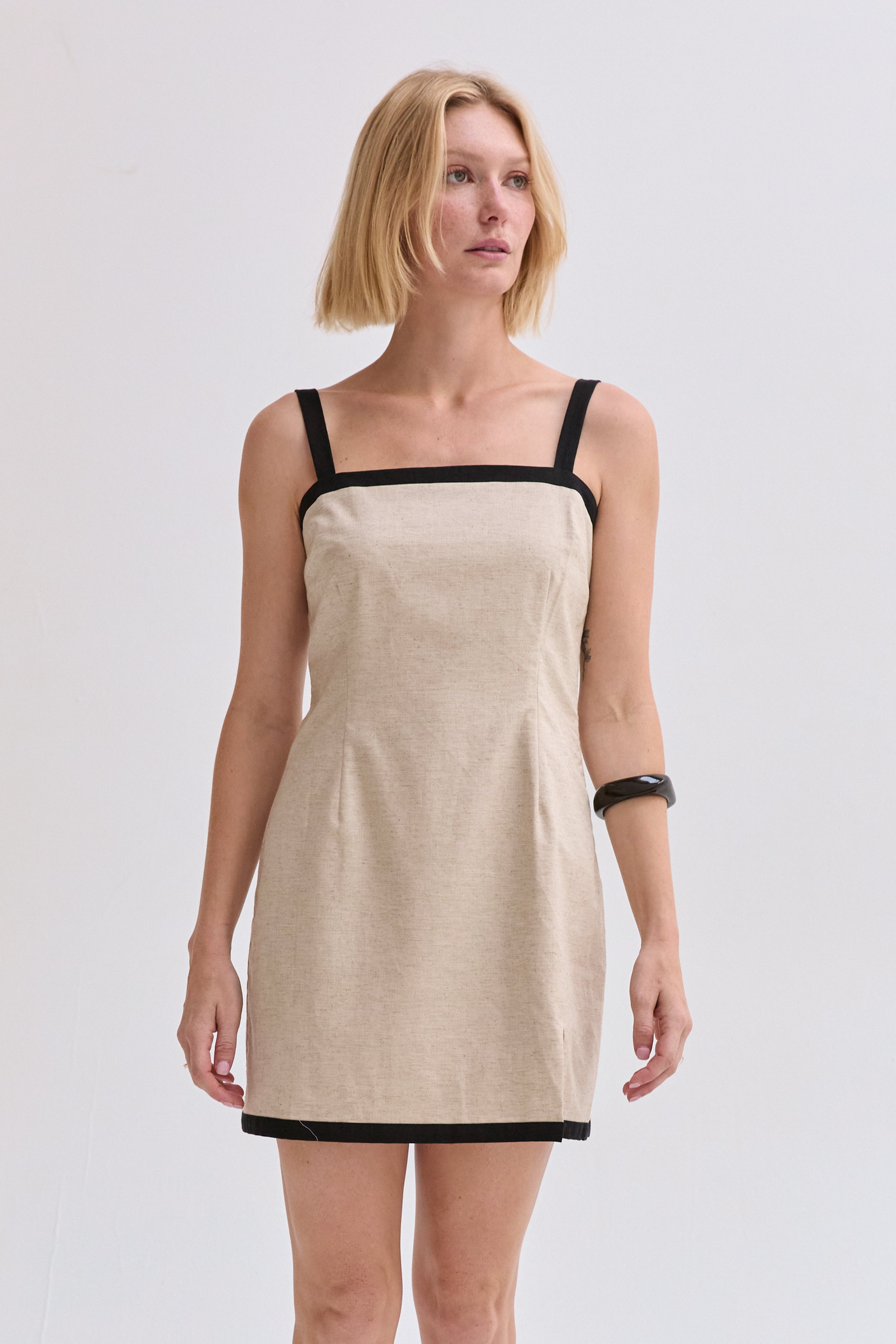 Sadie Contrast Trim Linen Blend Mini Dress